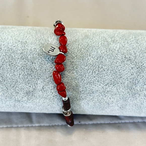 Poppy Jasper & Red Jasper Stone stretchy bracelet, w/Scorpio charm - Picture 4 of 16